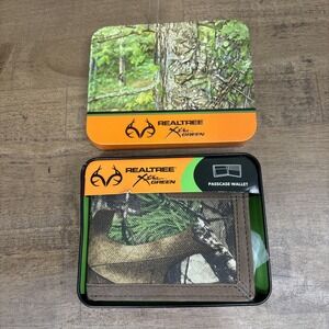 Realtree Camo Passcase Wallet Canvas Leather Hunting Outdoors Men's Xtra Green